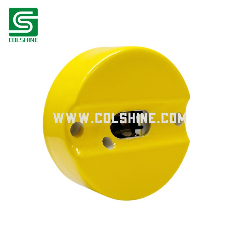 Yellow porcelain S14d lamp holder for stick bulb